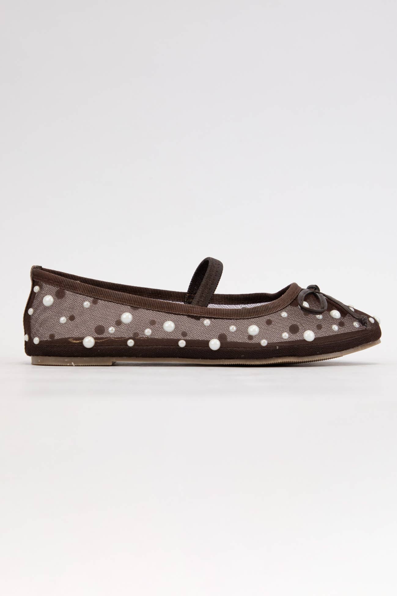 CARLY SHEER MESH WITH PEARL EMBELLISHMENT FLAT