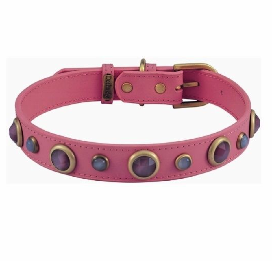 Dosha Dog - Imperial Dog Collar/Leash - Pink, Cat Eye Gemstones