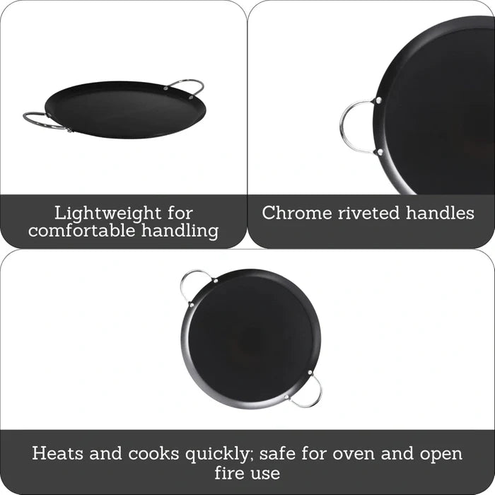 Wholesale Imusa Round Comal made of non-stick carbon steel, 9 inches, available on Mexmax INC for versatile cooking.