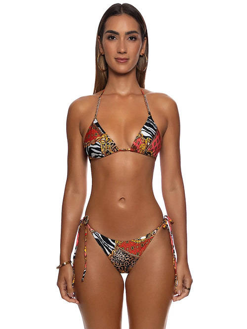 Chain Triangle-Seamless Wavy Ruched Back Tie Side