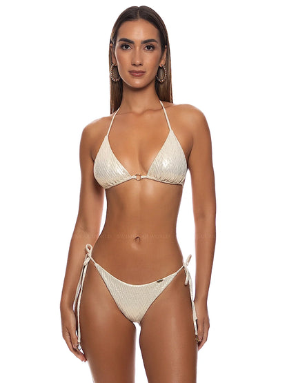 Ring Seamless Triangle-Seamless Wavy Ruched Back Tie Side Bikini