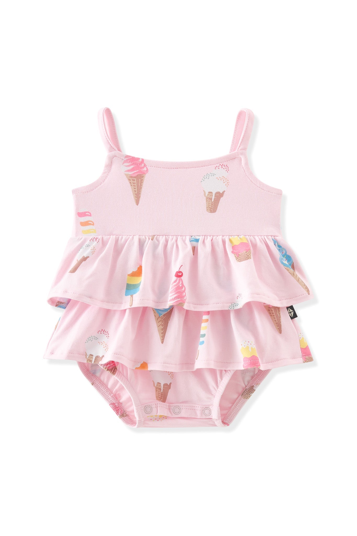 Spaghetti Strap Ruffle Romper in Sakura Ice Cream