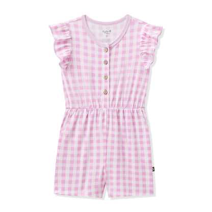 Flutter Sleeve Romper in Gingham Thistle