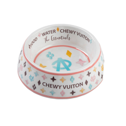 Haute Diggity Dog - White Chewy Vuiton Dog Bowl - 3 Sizes!! Dog Food Bowl