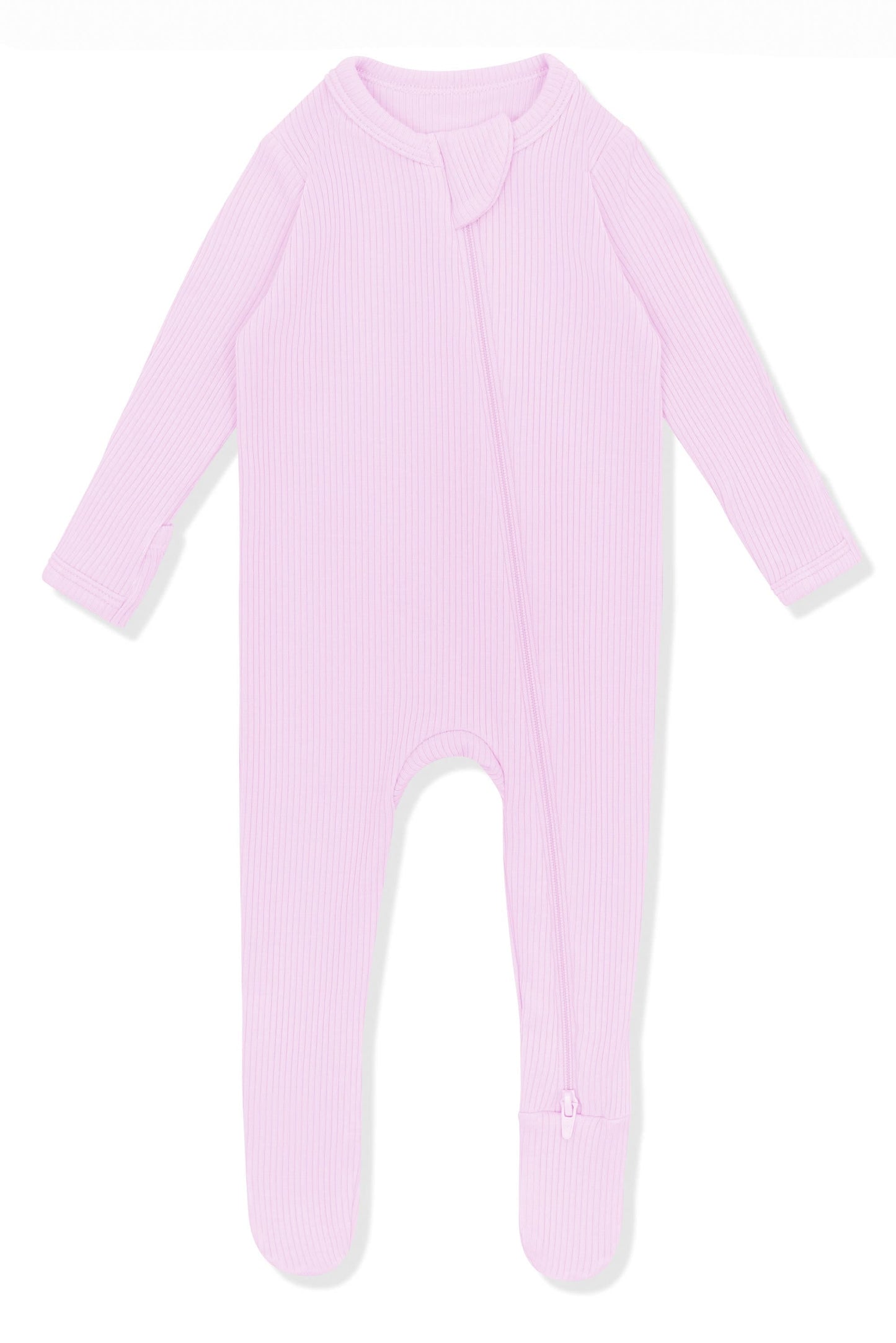 Ribbed Zipper Footie in Thistle