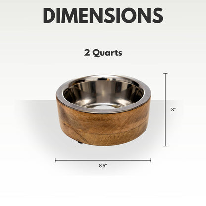 Jojo Modern Pets - Stainless Steel Dog Bowl with Cylindrical Mango Wood Holder