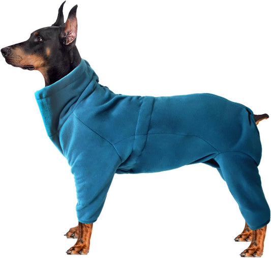 Cozy - fleece dog jacket with zipper and high neck—windproof, full-body warmth for small dogs in winter ( Turquoise).