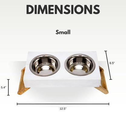 Jojo Modern Pets - Eco-Friendly Elevated Dog Wood Feeder in Distressed White