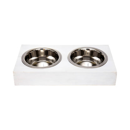 Jojo Modern Pets - Eco-Friendly Elevated Dog Wood Feeder in Distressed White