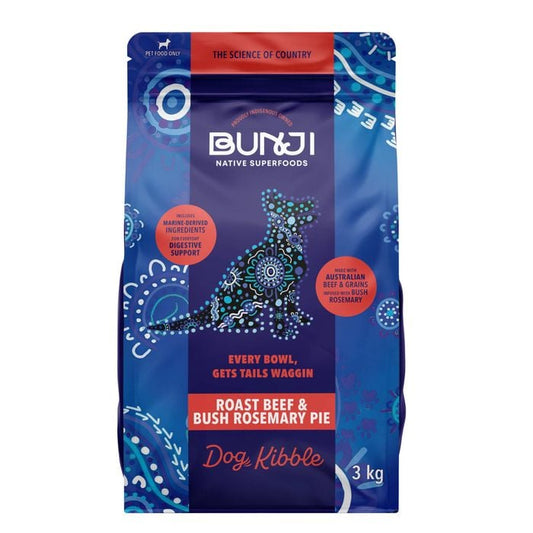 Bunji Native Superfoods - Roast Beef & Bush Rosemary Pie Kibble 3kg