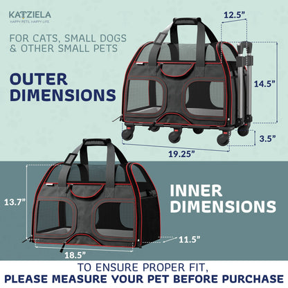 Katziela - Luxury Rider Pet Carrier with Removable Wheels - 4 Colors