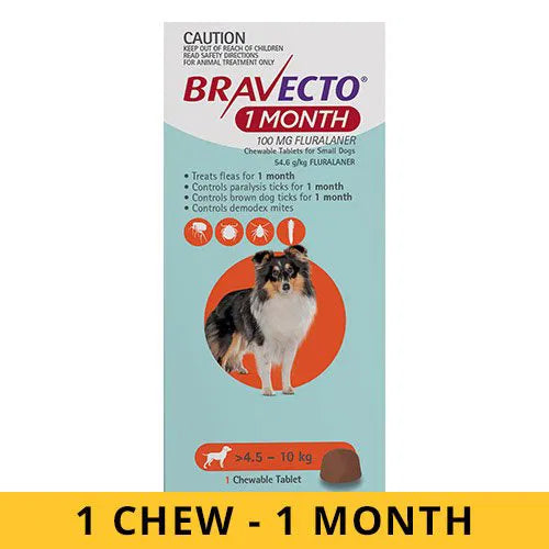 Bravecto - 1 Month Chew for Dogs 4.5-10 Kg - Small (Orange)