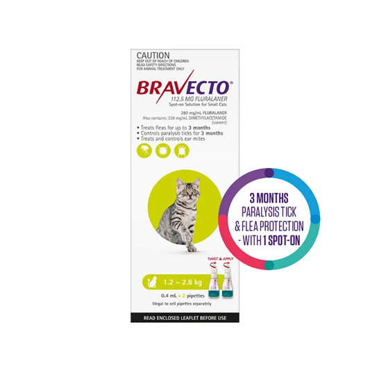 Bravecto - Spot On For Small Cats (1.2 - 2.8 kg) Light Green
