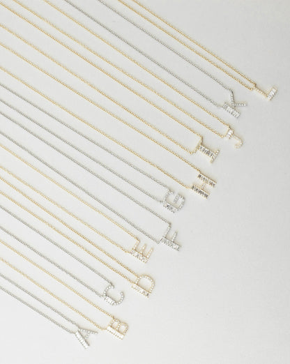 Baguette + Pavé Initial Necklace