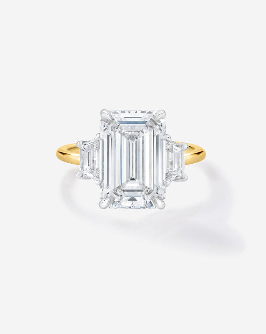 3.56 Emerald Lab Diamond in Whisper Thin® Three Stone with Trapezoids