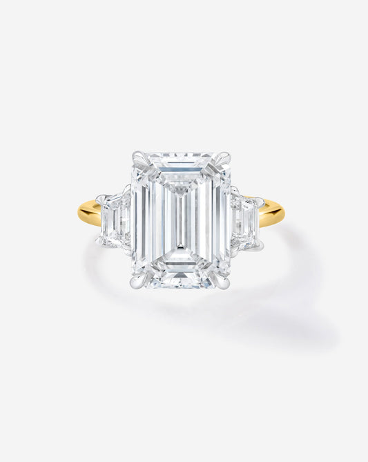5.02 Emerald Natural Diamond in Whisper Thin® Three Stone With Trapezoids