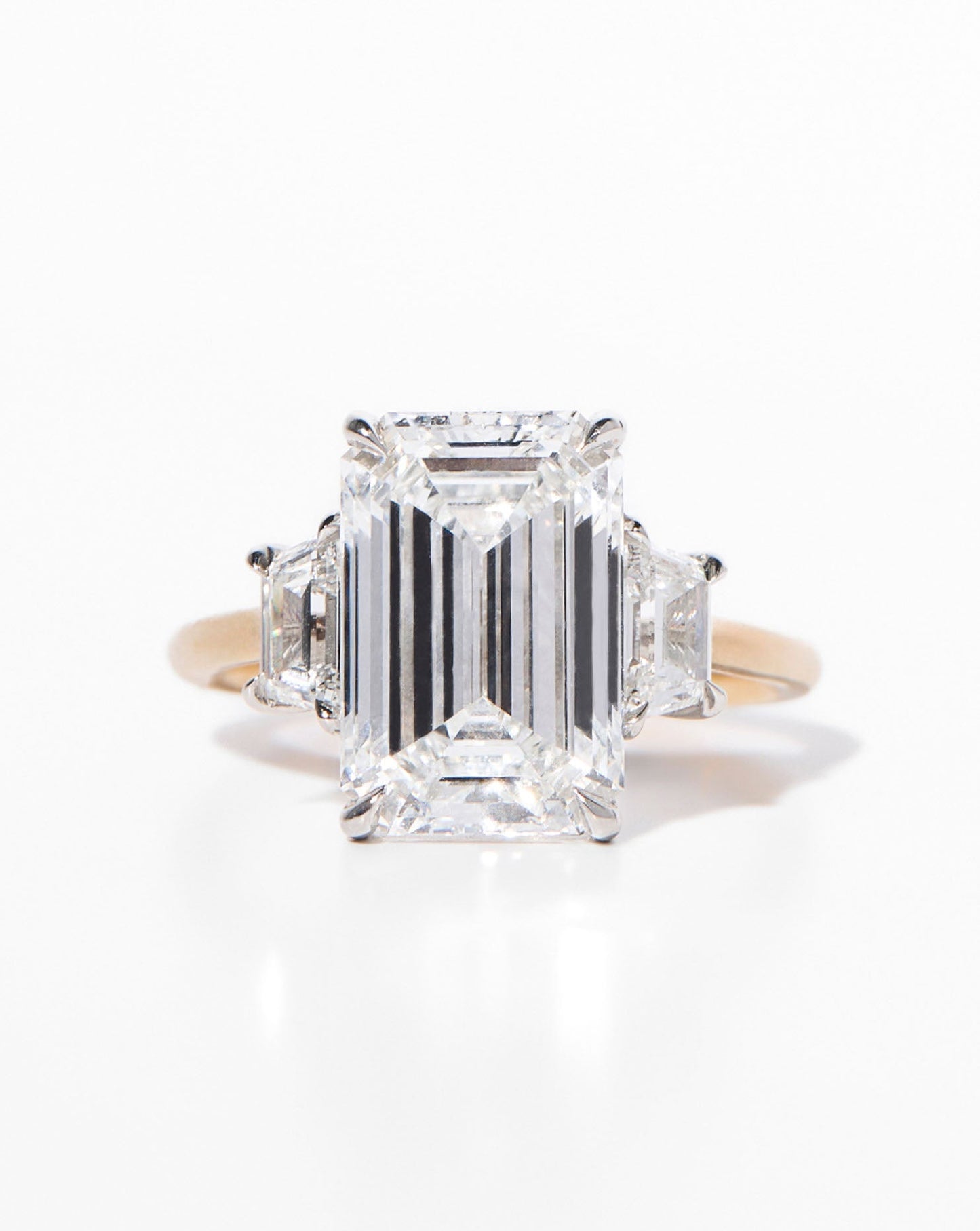 5.02 Emerald Natural Diamond in Whisper Thin® Three Stone With Trapezoids