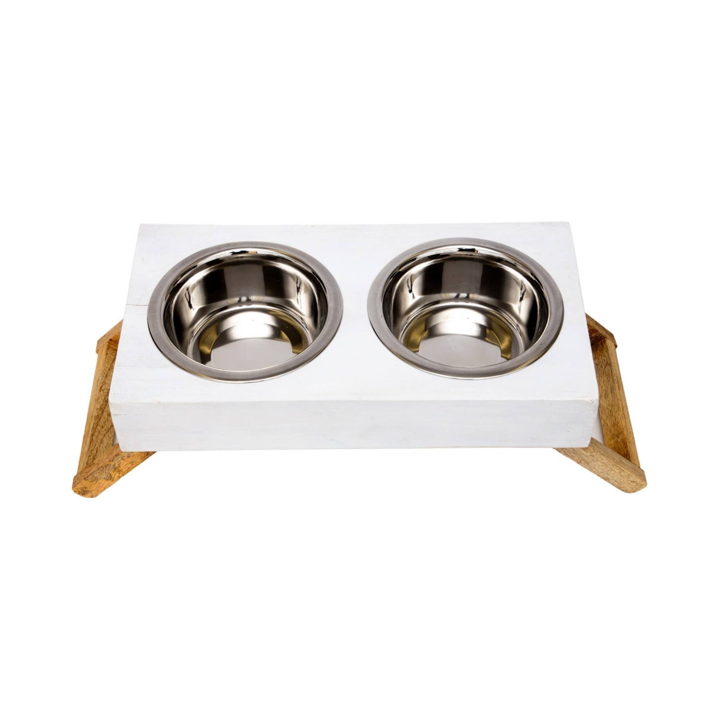 Jojo Modern Pets - Eco-Friendly Elevated Dog Wood Feeder in Distressed White