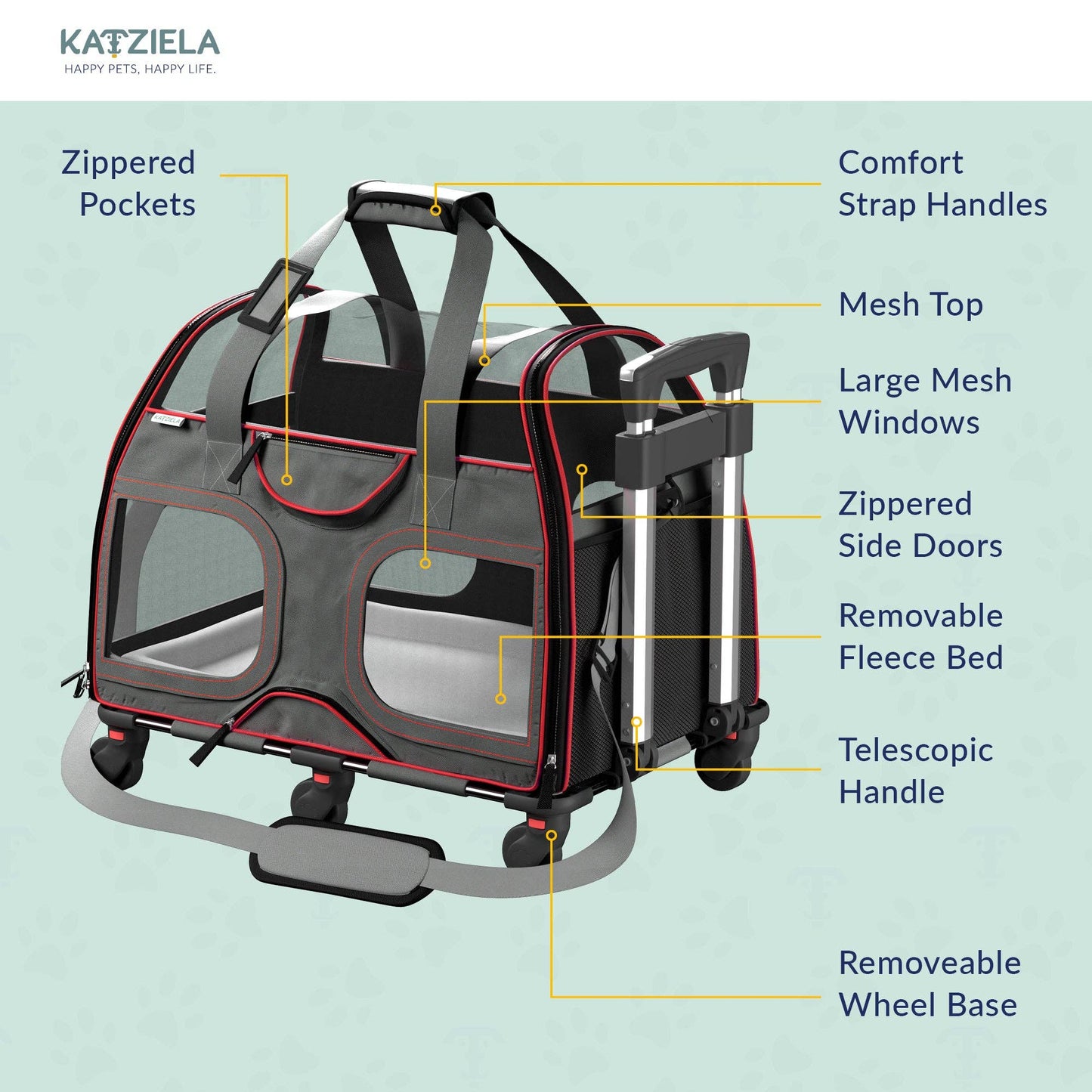 Luxury Rider Pet Carrier with Removable Wheels
