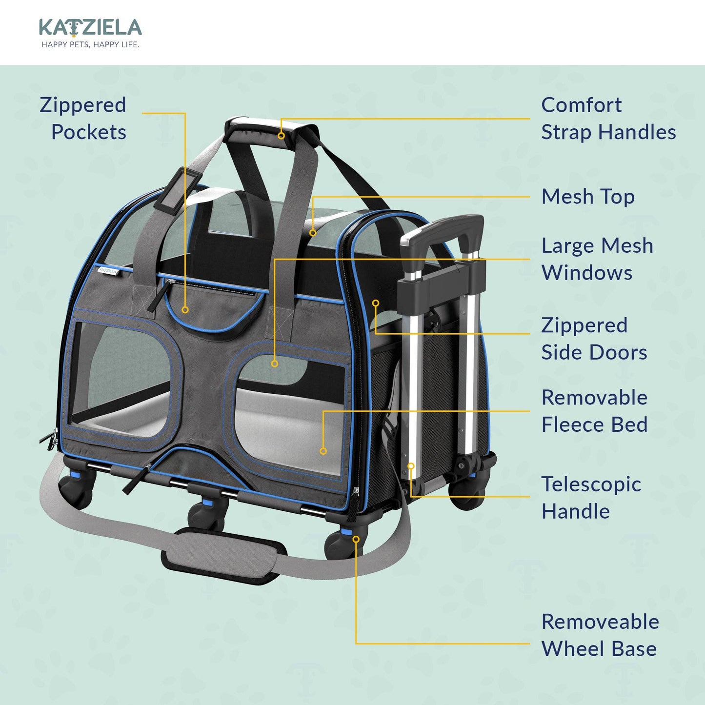 Luxury Rider Pet Carrier with Removable Wheels