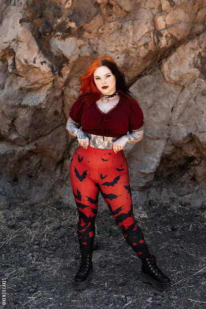 Bite Me Vampire Bat Leggings [RED/BLACK]