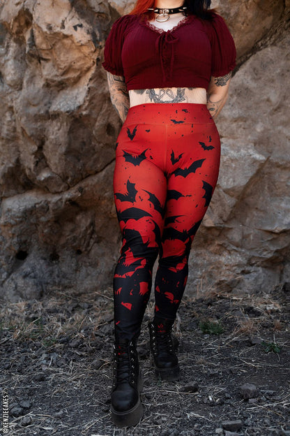 Bite Me Vampire Bat Leggings [RED/BLACK]