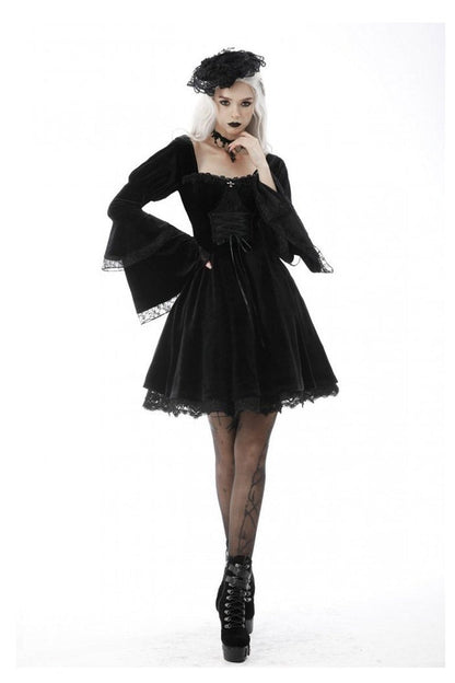 Black Flame Flared Gothic Dress