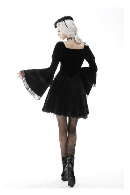 Black Flame Flared Gothic Dress
