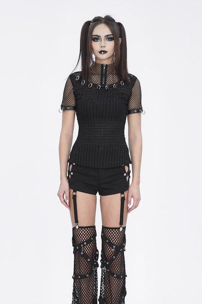 Black Metal Pierced Fishnet Top
