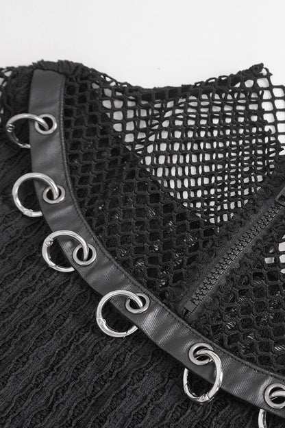 Black Metal Pierced Fishnet Top