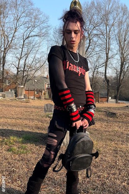 Bloodthirst Striped Leg Warmers [BLACK/RED]