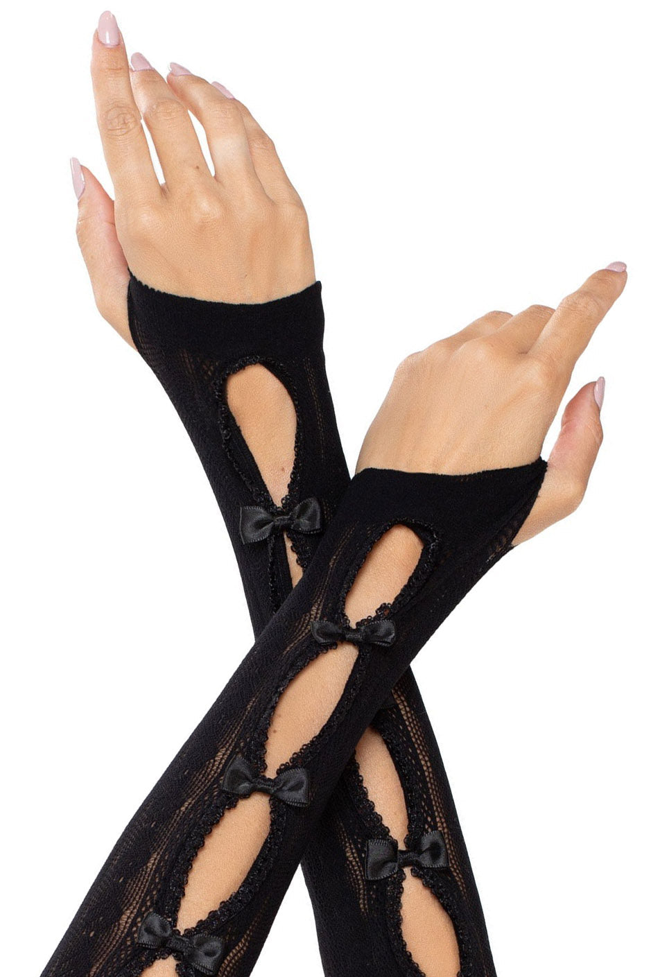Bordeux Satin Bow Lace Gloves
