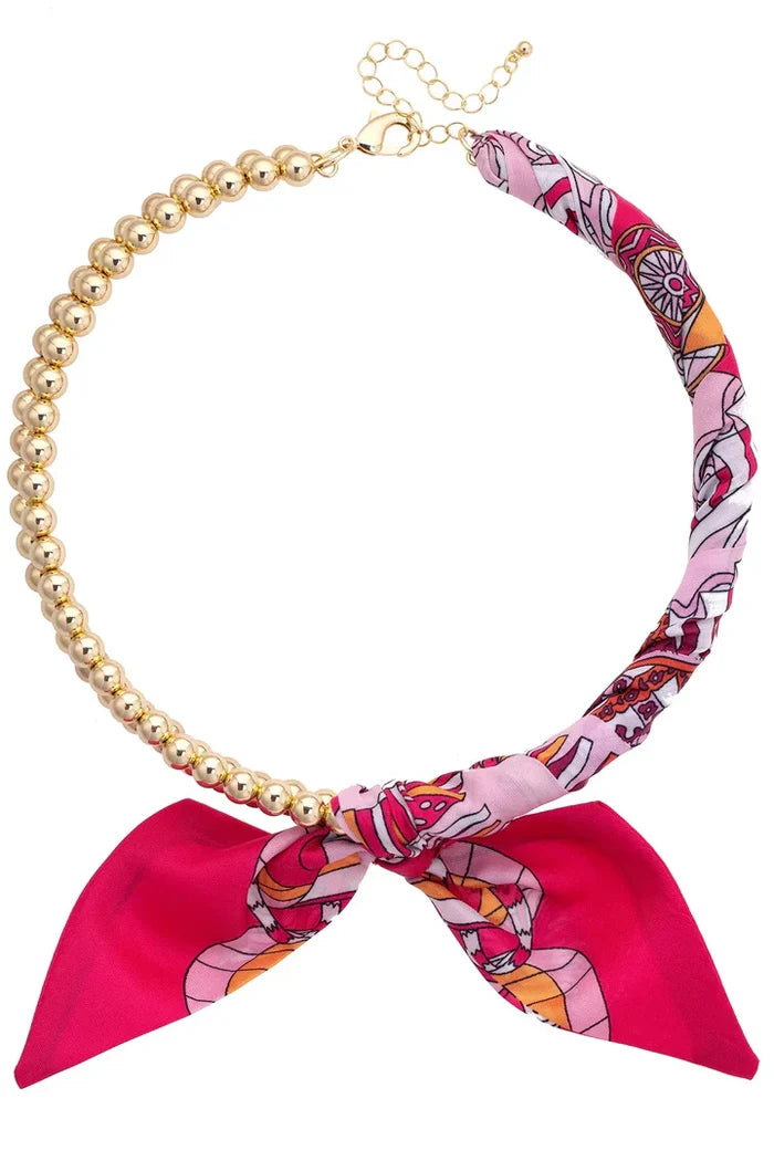 Cassie Scarf Necklace (Fuchsia/Orange)