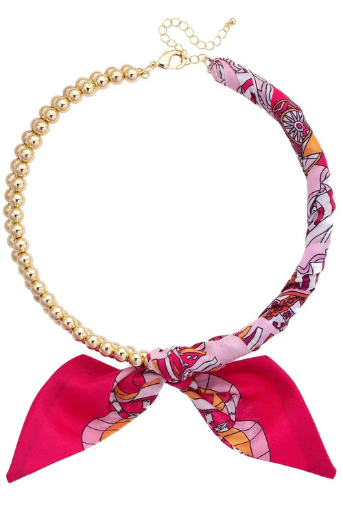 Cassie Scarf Necklace (Fuchsia/Orange)