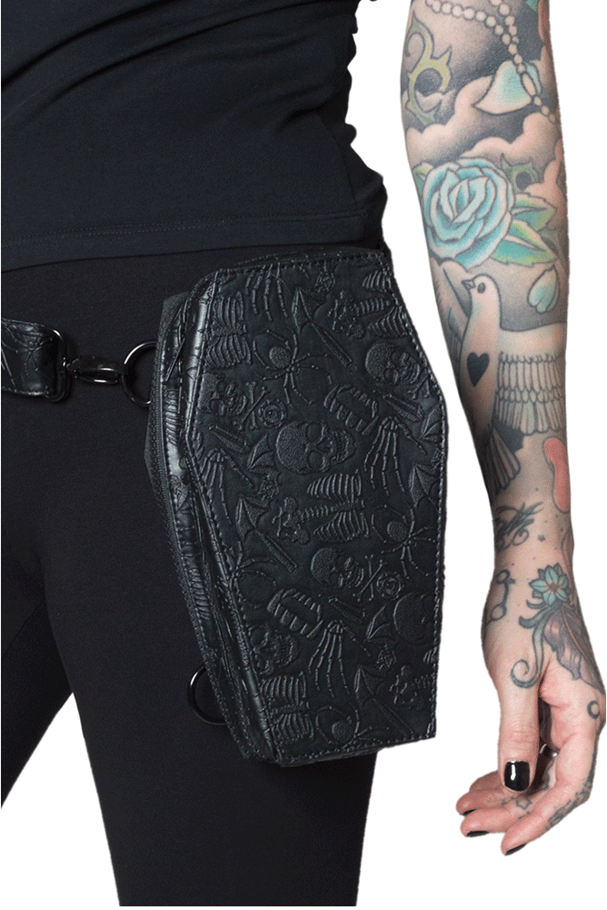 Coffin Embossed Skull Hip Pouch