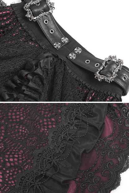 Crimson Veil Ruffle Skirt