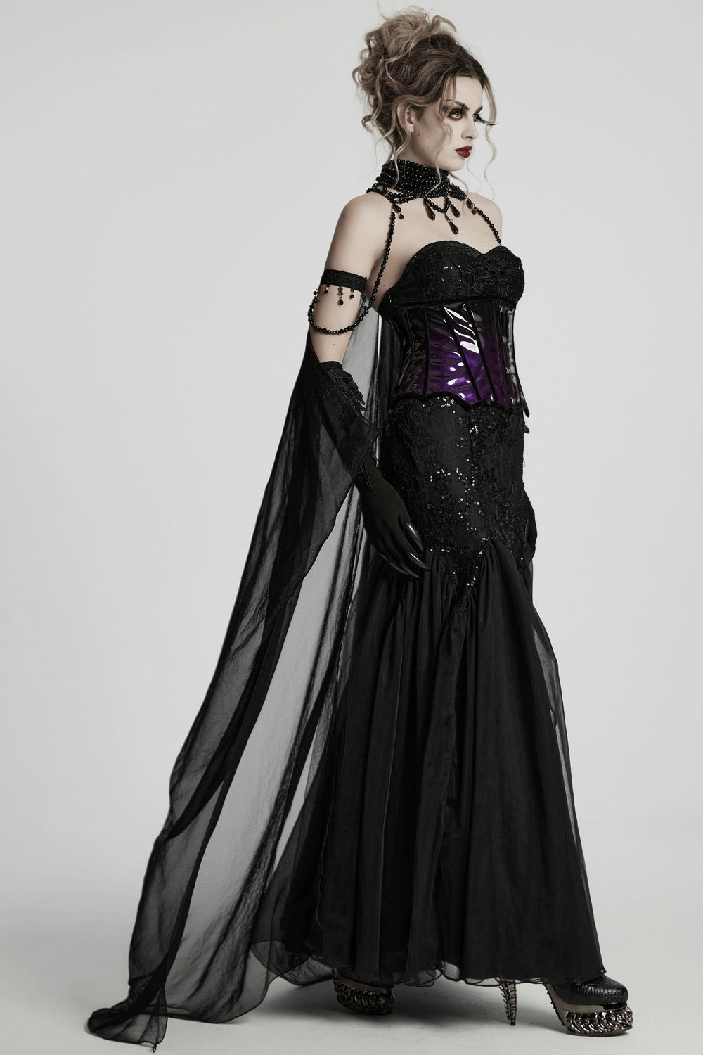 Crystal Witch Choker with Detachable Cloak Harness