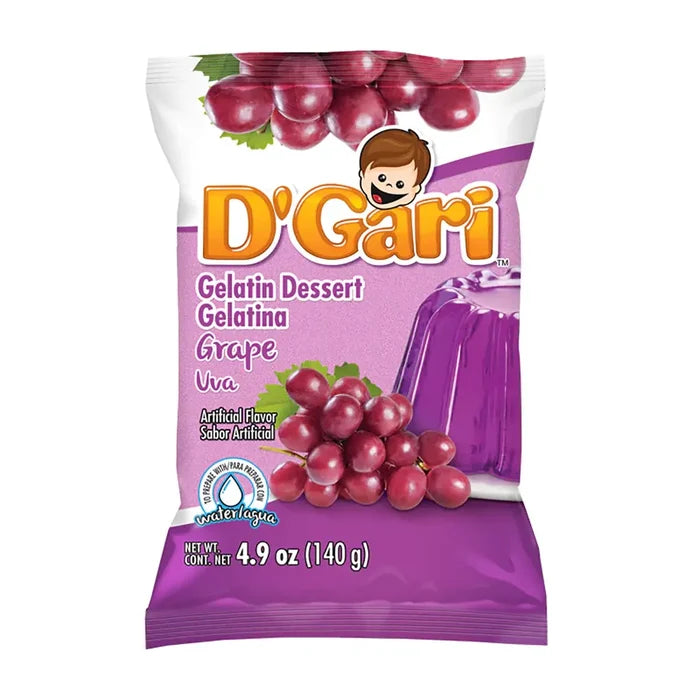 Wholesale D'Gari Gelatin Grape Water 4.2oz - Delicious Mexican dessert mix at Mexmax INC.