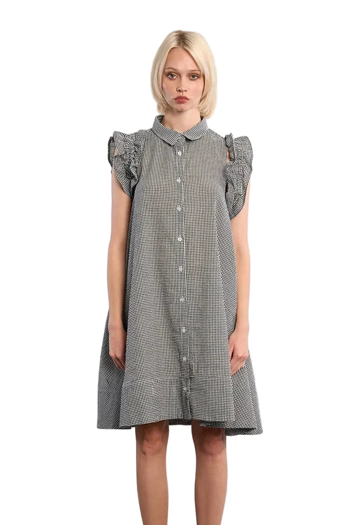 Gingham Shirt Dress (Black)