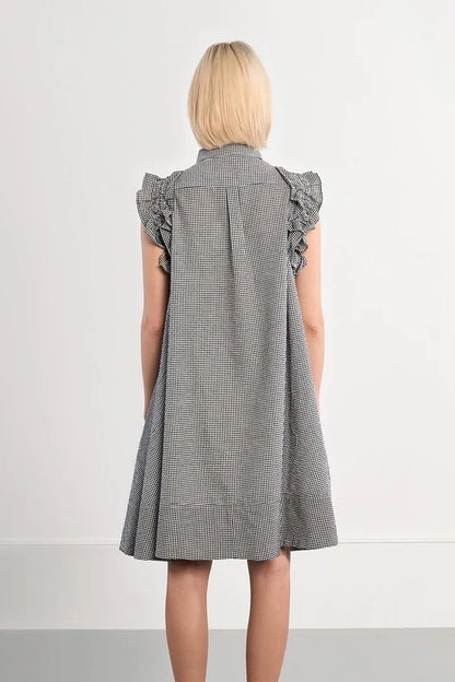 Gingham Shirt Dress (Black)