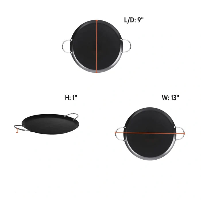 Wholesale Imusa Round Comal made of non-stick carbon steel, 9 inches, available on Mexmax INC for versatile cooking.