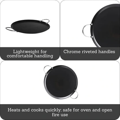 Wholesale Imusa Round Comal made of non-stick carbon steel, 9 inches, available on Mexmax INC for versatile cooking.