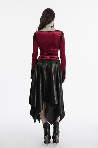 Blood Moon Irregular Hem Flare Sleeve Top [Red]