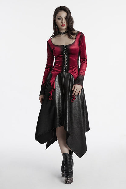 Blood Moon Irregular Hem Flare Sleeve Top [Red]