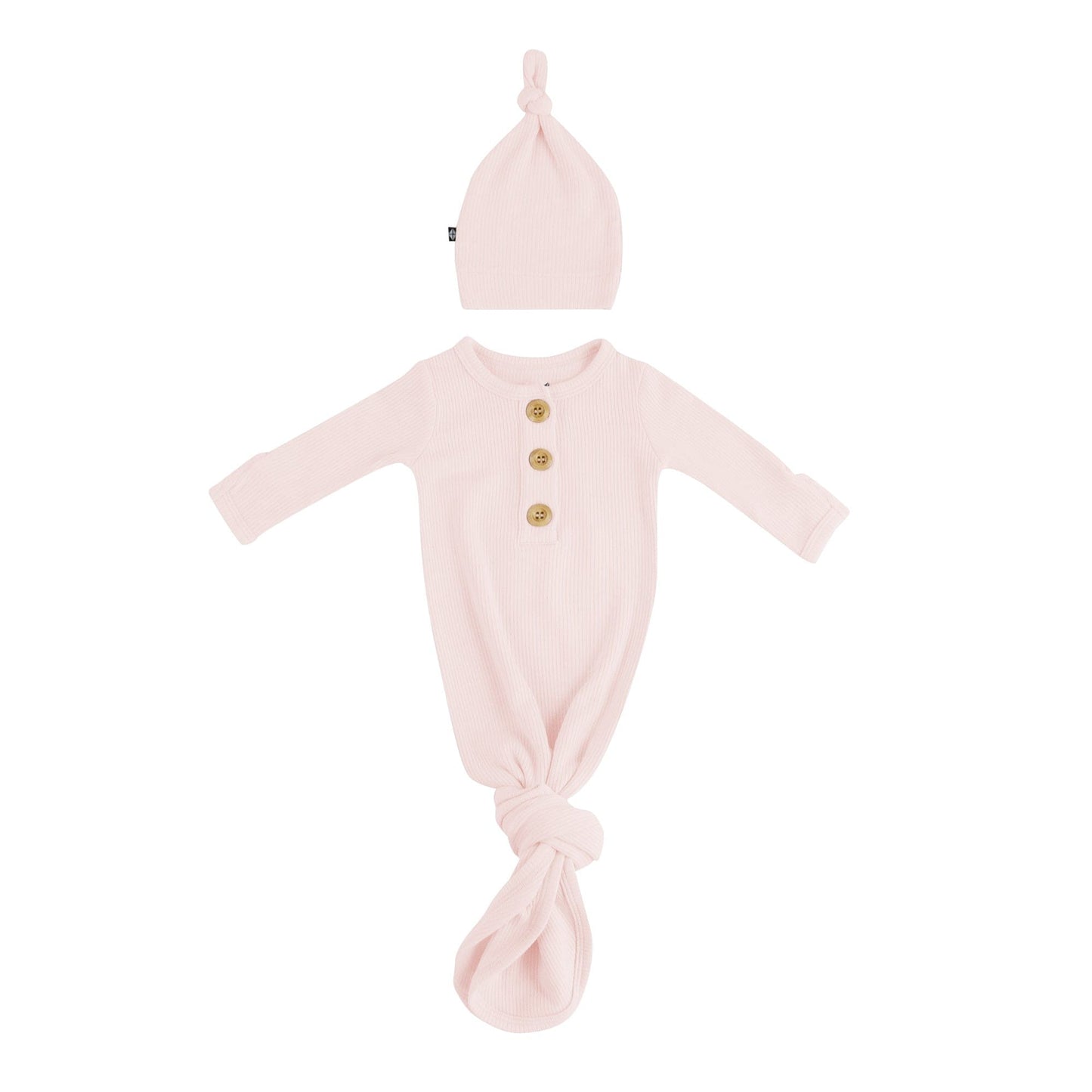 Ribbed Knotted Gown with Hat Set in Blush