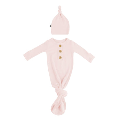 Ribbed Knotted Gown with Hat Set in Blush