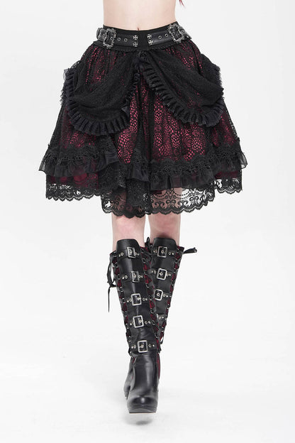 Crimson Veil Ruffle Skirt