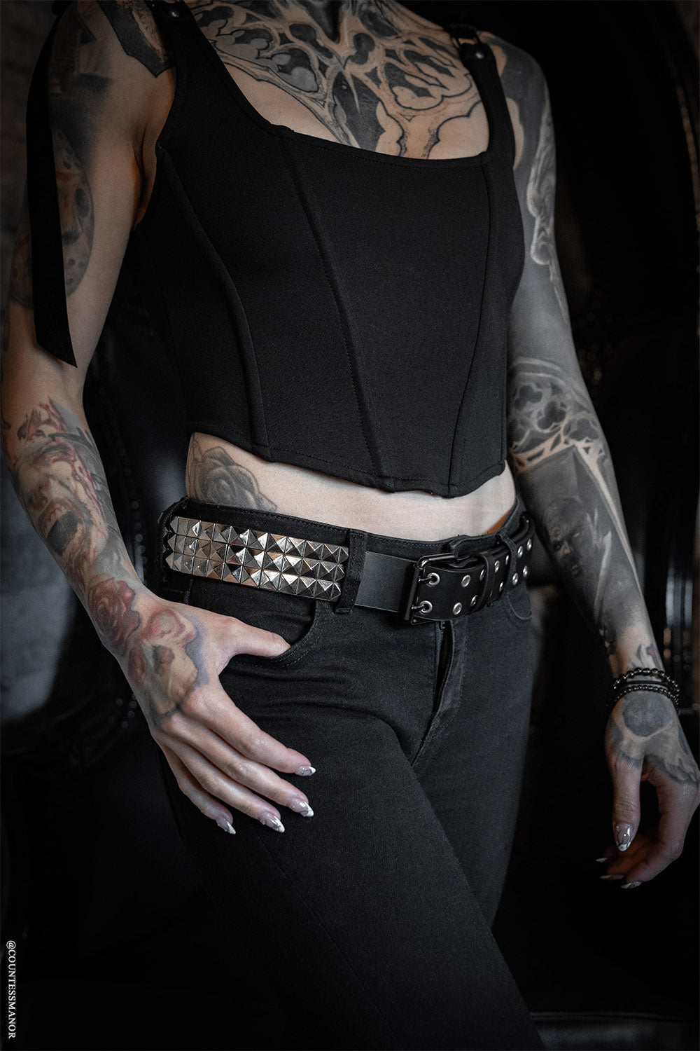 Citadel Pyramid Stud Belt [Genuine Leather]