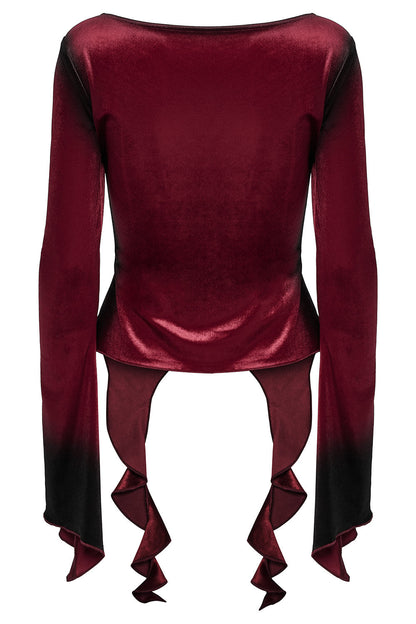 Blood Moon Irregular Hem Flare Sleeve Top [Red]