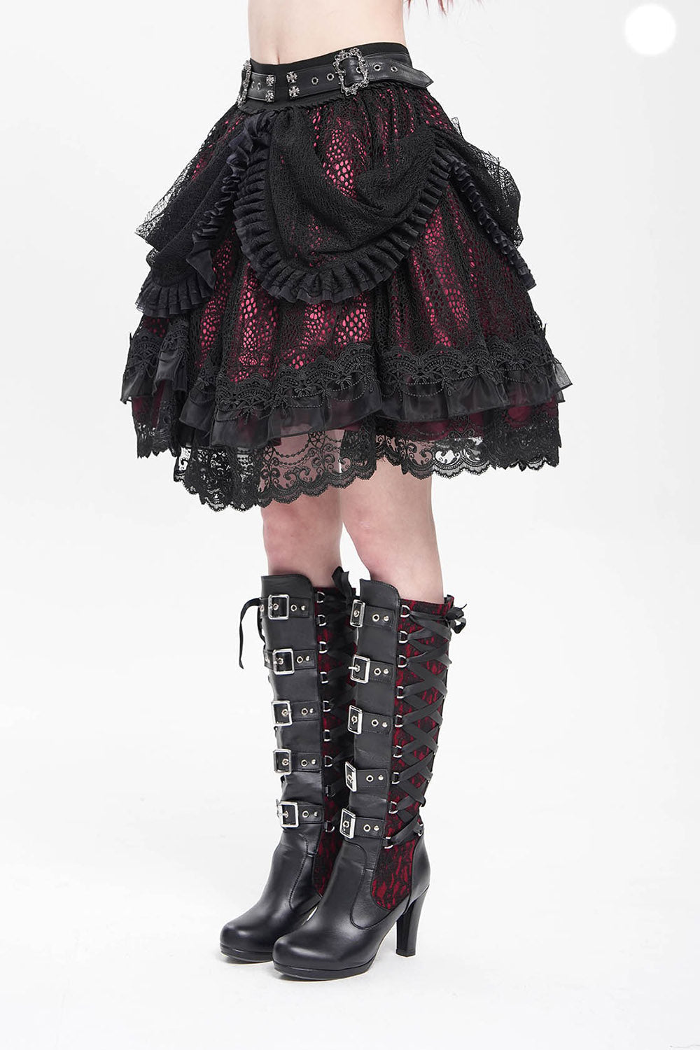Crimson Veil Ruffle Skirt